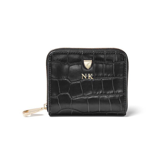 Slim Mini Continental Purse in Black Croc from Aspinal of London