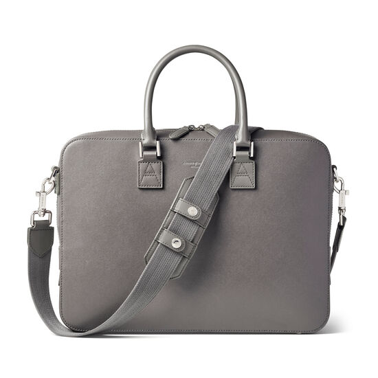 Small Mount Street Laptop Bag in Grey Saffiano from Aspinal of London