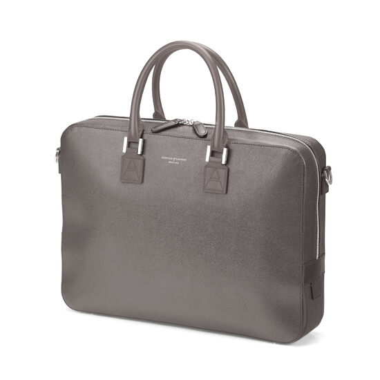 Small Mount Street Laptop Bag in Grey Saffiano from Aspinal of London