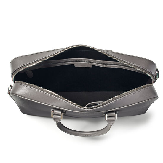Small Mount Street Laptop Bag in Grey Saffiano from Aspinal of London