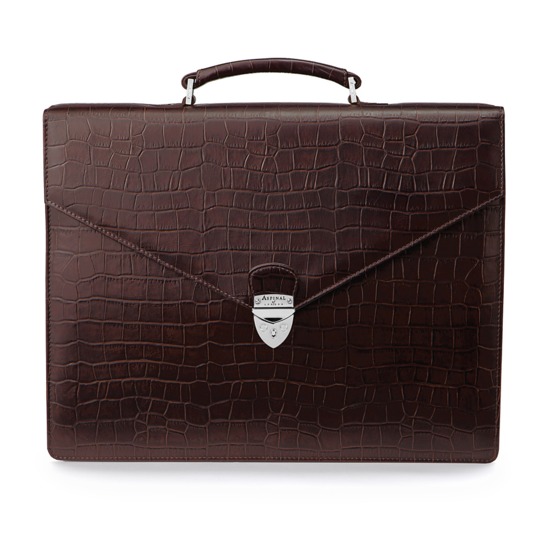 Executive Laptop Briefcase in Brown Matt Croc & Stone Suede from Aspinal of London