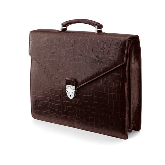 Executive Laptop Briefcase in Brown Matt Croc & Stone Suede from Aspinal of London