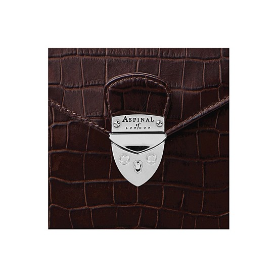 Executive Laptop Briefcase in Brown Matt Croc & Stone Suede from Aspinal of London