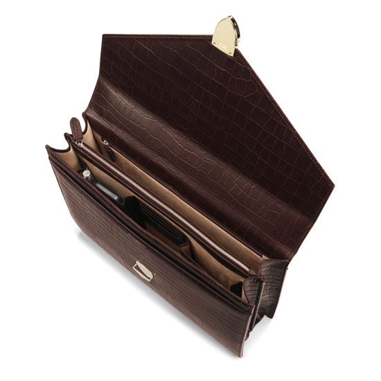 Executive Laptop Briefcase in Brown Matt Croc & Stone Suede from Aspinal of London