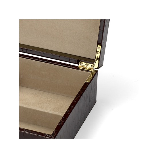 Grand Luxe Jewellery Case in Deep Shine Amazon Brown Croc & Stone Suede from Aspinal of London