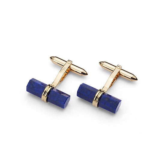 Angled Lapis Lazulite Barrel Cufflinks in 9ct Gold from Aspinal of London