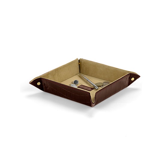 Medium Tidy Tray in Deep Shine Amazon Brown Croc & Stone Suede from Aspinal of London