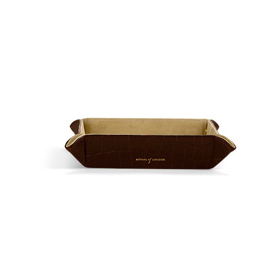 Medium Tidy Tray in Deep Shine Amazon Brown Croc & Stone Suede from Aspinal of London