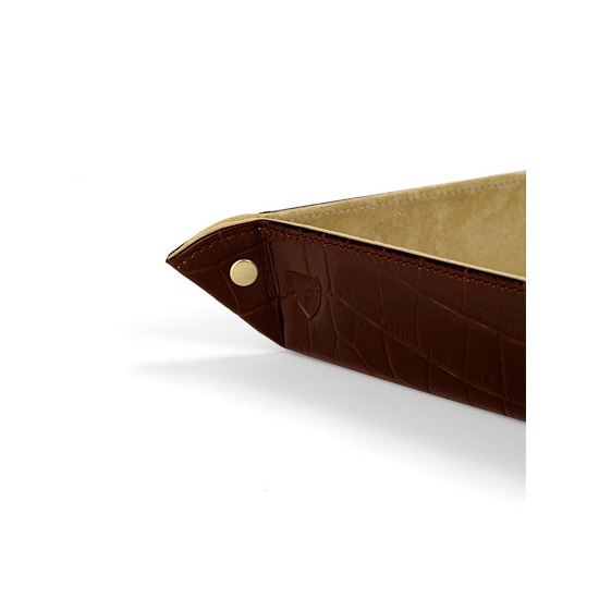 Medium Tidy Tray in Deep Shine Amazon Brown Croc & Stone Suede from Aspinal of London