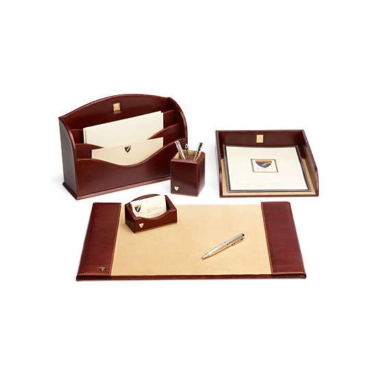 Chairman's Desk Set in Smooth Cognac & Stone Suede from Aspinal of London