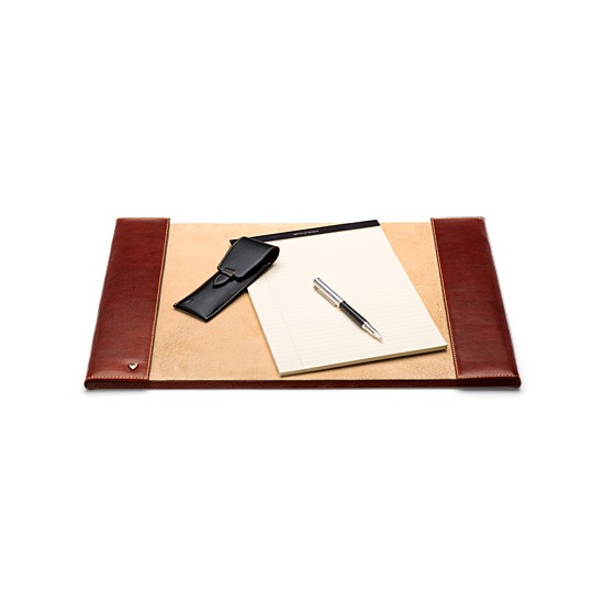 Chairman's Desk Set in Smooth Cognac & Stone Suede from Aspinal of London