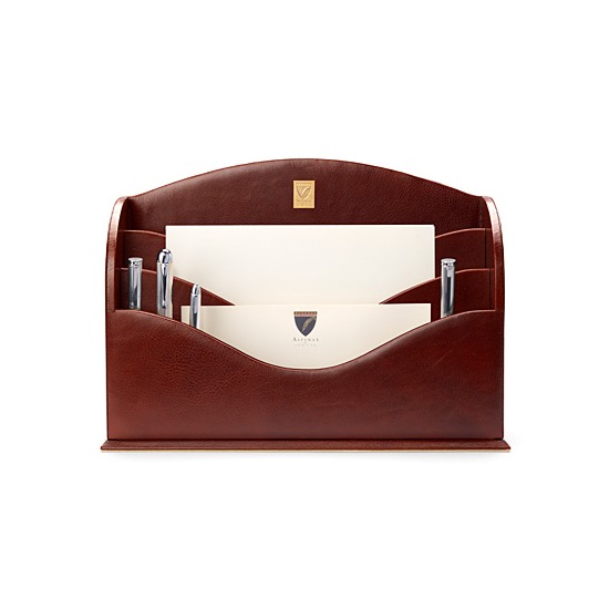 Chairman's Desk Set in Smooth Cognac & Stone Suede from Aspinal of London