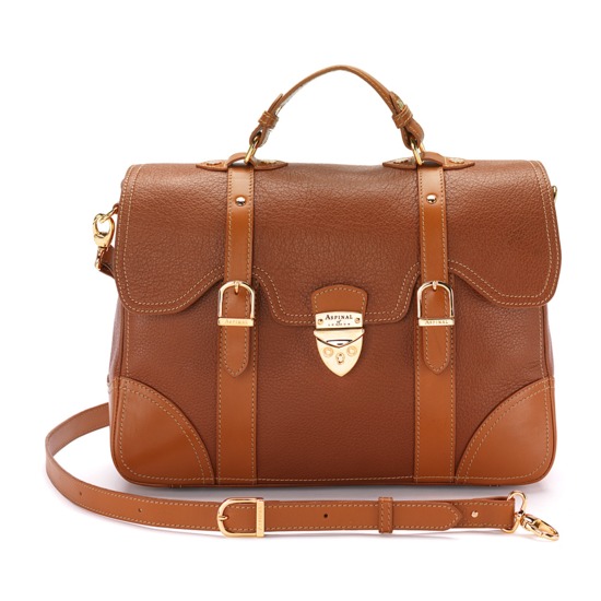 Mollie Satchel Handbag in Tan Pebble & Smooth London Tan from Aspinal of London