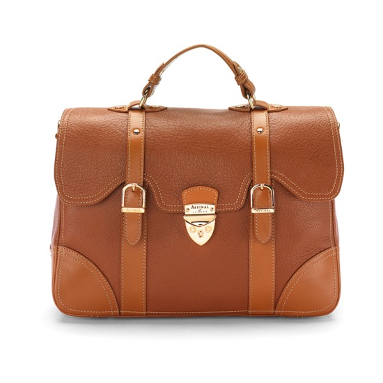 Mollie Satchel Handbag in Tan Pebble & Smooth London Tan from Aspinal of London