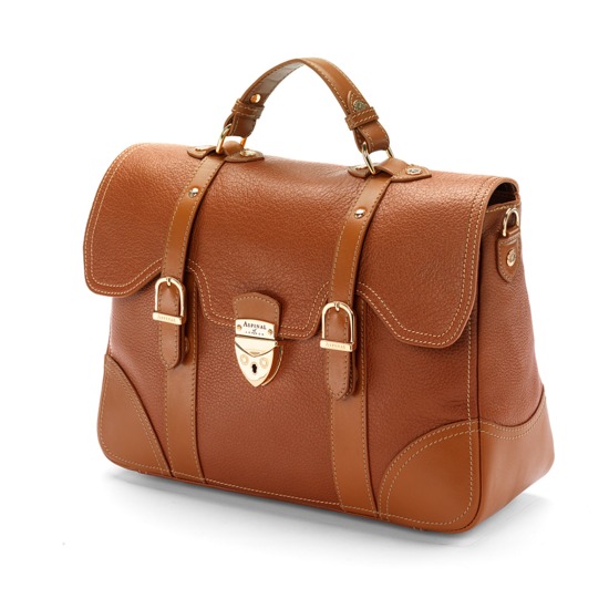 Mollie Satchel Handbag in Tan Pebble & Smooth London Tan from Aspinal of London