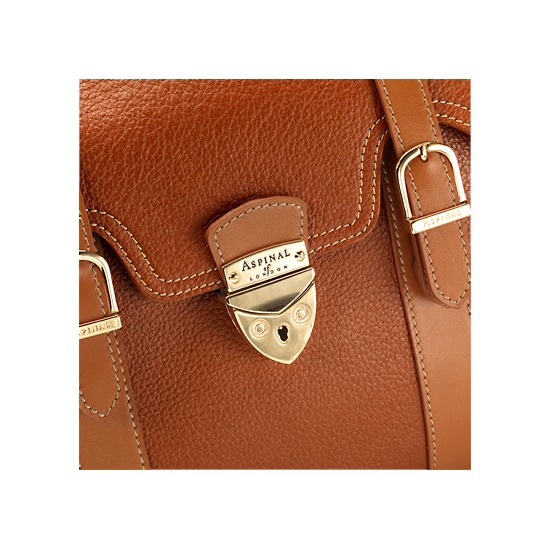 Mollie Satchel Handbag in Tan Pebble & Smooth London Tan from Aspinal of London