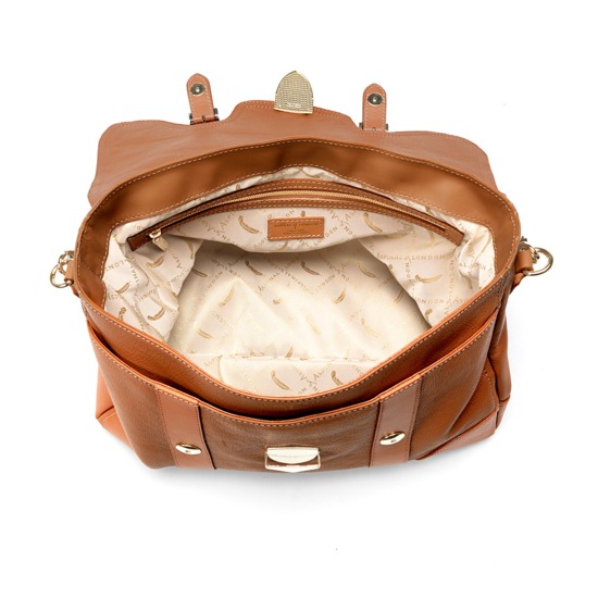 Mollie Satchel Handbag in Tan Pebble & Smooth London Tan from Aspinal of London