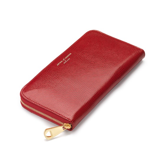 Continental Clutch Zip Wallet in Berry Lizard from Aspinal of London