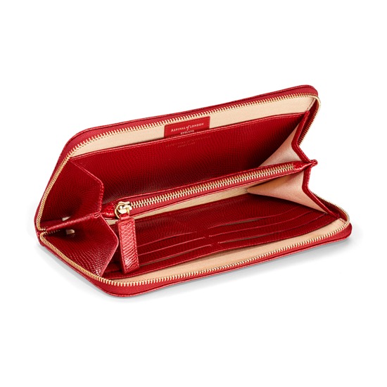 Continental Clutch Zip Wallet in Berry Lizard from Aspinal of London