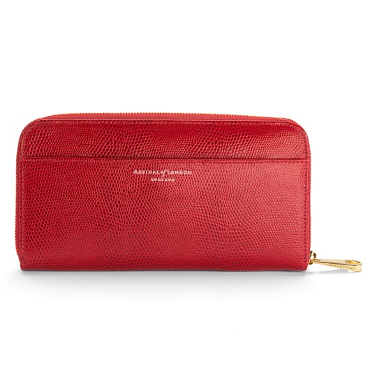 Continental Clutch Zip Wallet in Berry Lizard from Aspinal of London