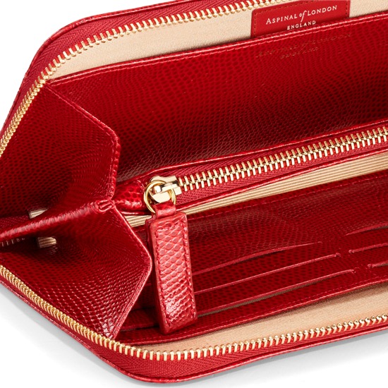 Continental Clutch Zip Wallet in Berry Lizard from Aspinal of London