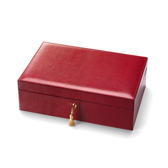 Savoy Jewellery Box in Berry Lizard & Cream Suede from Aspinal of London