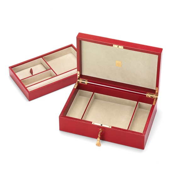 Savoy Jewellery Box in Berry Lizard & Cream Suede from Aspinal of London