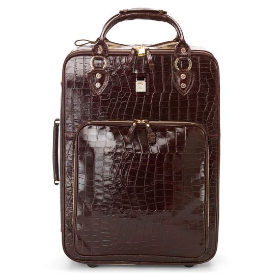 Large Cabin Case in Deep Shine Amazon Brown Croc from Aspinal of London