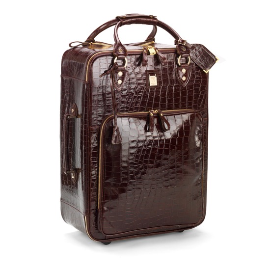 Large Cabin Case in Deep Shine Amazon Brown Croc from Aspinal of London