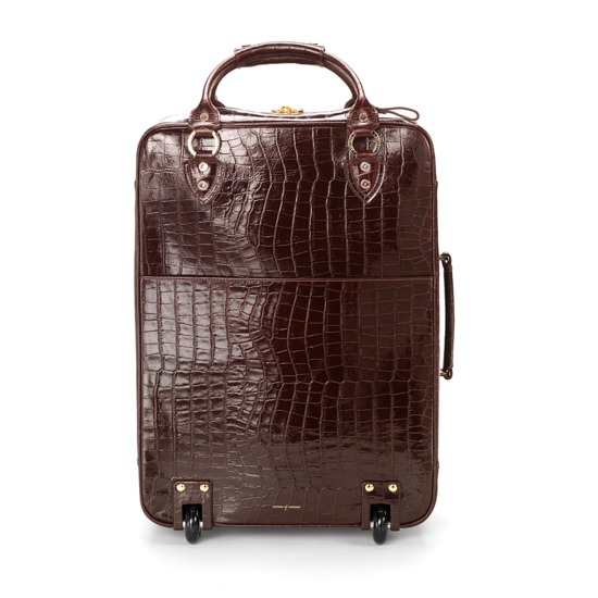 Large Cabin Case in Deep Shine Amazon Brown Croc from Aspinal of London