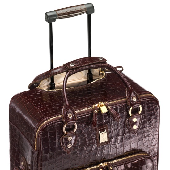 Large Cabin Case in Deep Shine Amazon Brown Croc from Aspinal of London