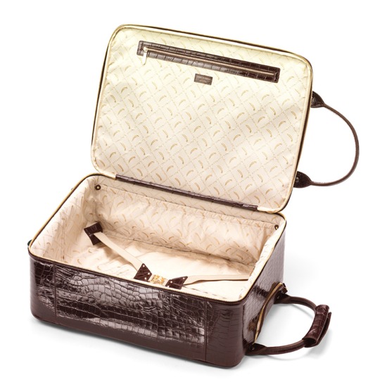 Large Cabin Case in Deep Shine Amazon Brown Croc from Aspinal of London
