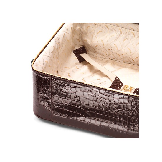 Large Cabin Case in Deep Shine Amazon Brown Croc from Aspinal of London