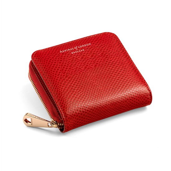 Mini Continental Zipped Coin Purse in Berry Lizard from Aspinal of London