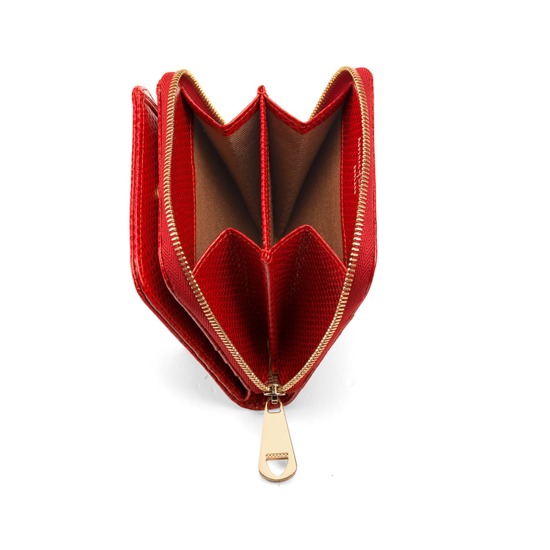 Mini Continental Zipped Coin Purse in Berry Lizard from Aspinal of London