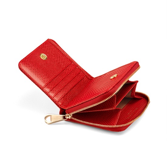 Mini Continental Zipped Coin Purse in Berry Lizard from Aspinal of London