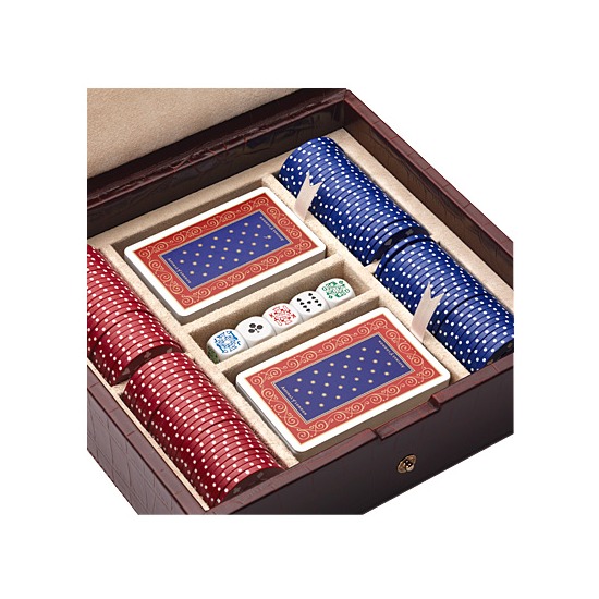 100 Chip Leather Poker Set in Deep Shine Amazon Brown Croc & Cream Suede from Aspinal of London