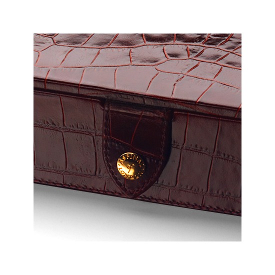 100 Chip Leather Poker Set in Deep Shine Amazon Brown Croc & Cream Suede from Aspinal of London