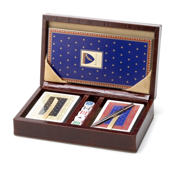 Bridge Set in Leather Case in Deep Shine Amazon Brown Croc from Aspinal of London