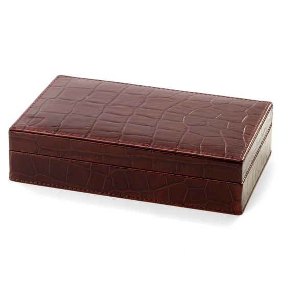 Bridge Set in Leather Case in Deep Shine Amazon Brown Croc from Aspinal of London