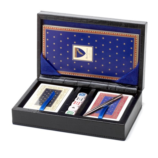 Bridge Set in Leather Case in Deep Shine Black Croc from Aspinal of London