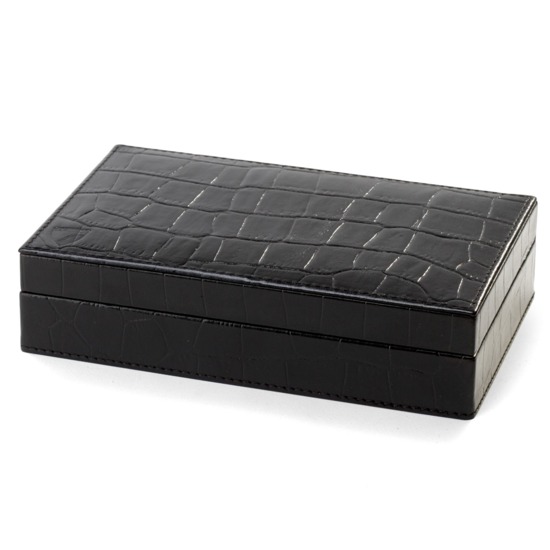 Bridge Set in Leather Case in Deep Shine Black Croc from Aspinal of London