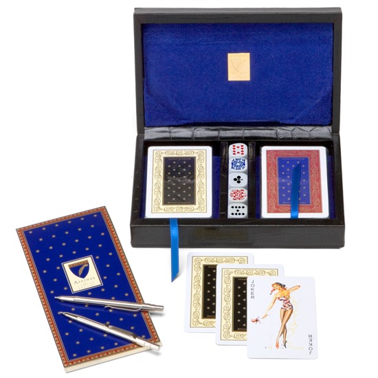 Bridge Set in Leather Case in Deep Shine Black Croc from Aspinal of London