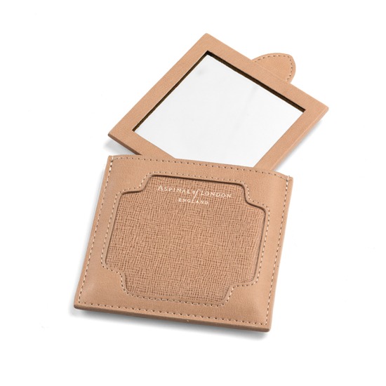Marylebone Compact Mirror in Deer Saffiano from Aspinal of London