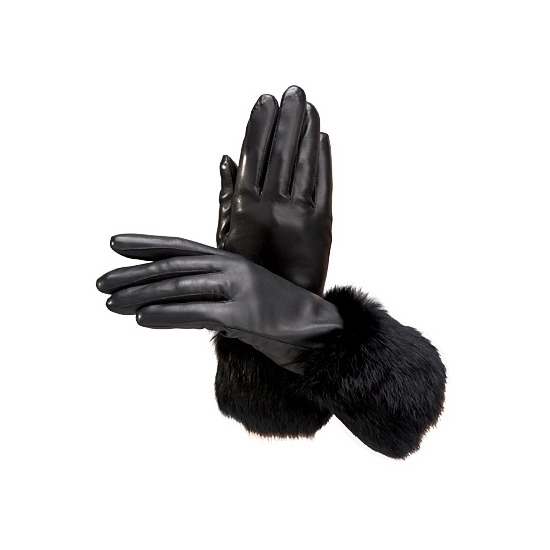 Ladies Fur Cuffed Gloves in Black from Aspinal of London
