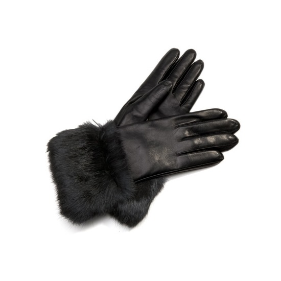 Ladies Fur Cuffed Gloves in Black from Aspinal of London