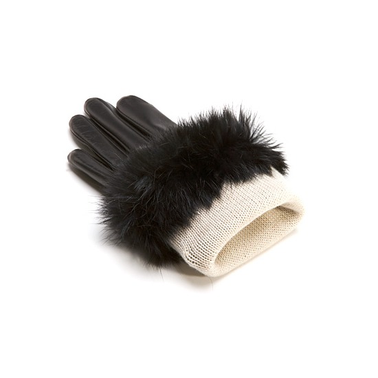 Ladies Fur Cuffed Gloves in Black from Aspinal of London