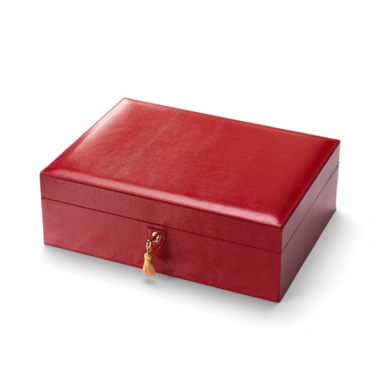 Grand Luxe Jewellery Case in Berry Lizard & Cream Suede from Aspinal of London
