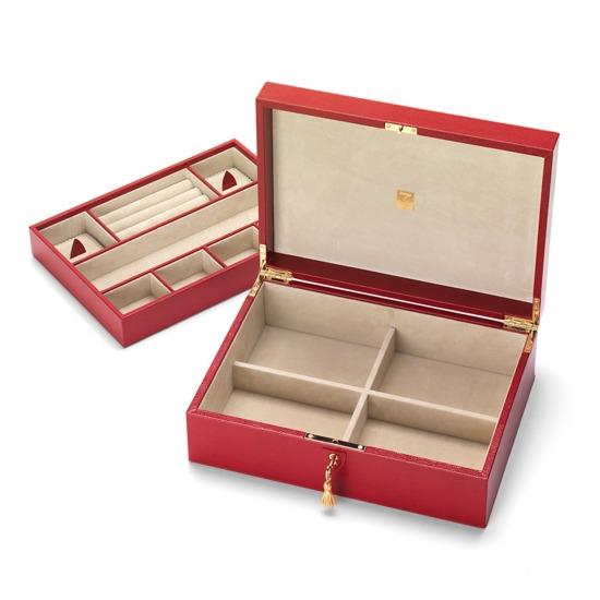 Grand Luxe Jewellery Case in Berry Lizard & Cream Suede from Aspinal of London