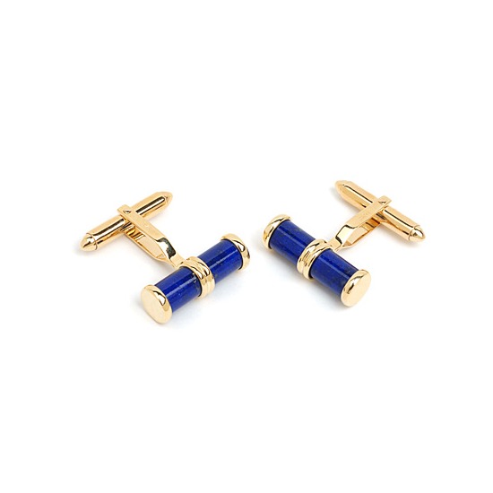Double Barrel Lapis Lazulite Cufflinks in 9ct Gold from Aspinal of London